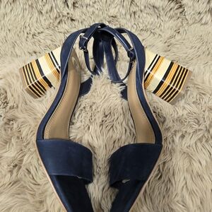 Gianni Bini Navy Blue Sandals with Striped Heels